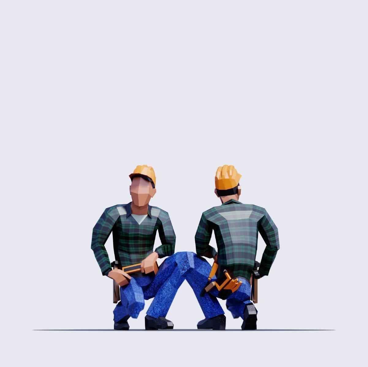 Low Poly Constructors Pack - Animated and Rigged Low-poly 3D model_5