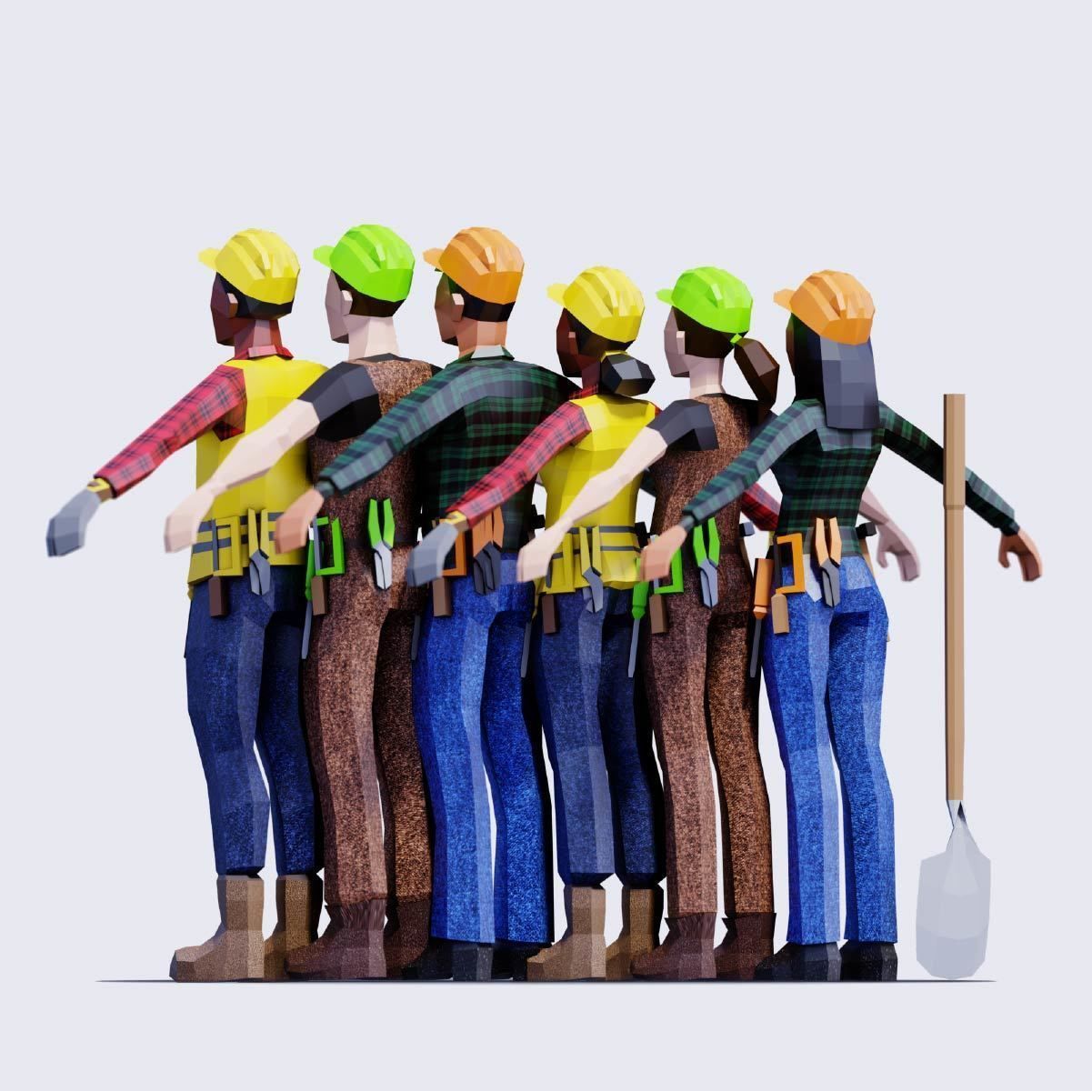 Low Poly Constructors Pack - Animated and Rigged Low-poly 3D model_1