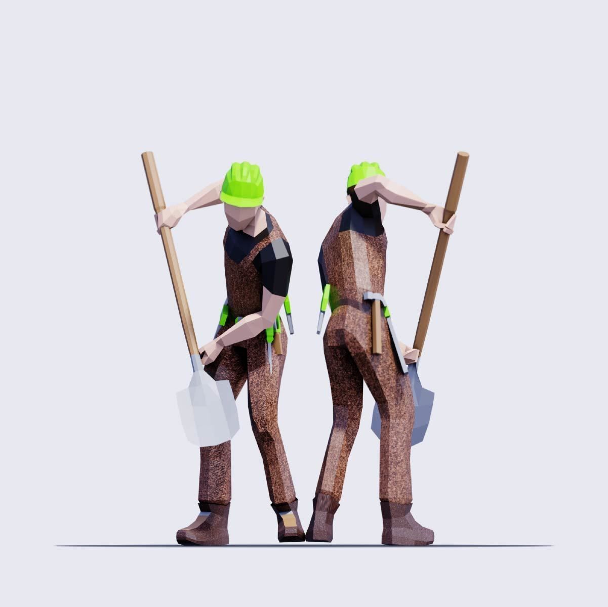 Low Poly Constructors Pack - Animated and Rigged Low-poly 3D model_6