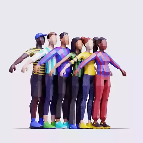 Cheering Crowd Pack - Animated and Rigged Low-poly 3D model
