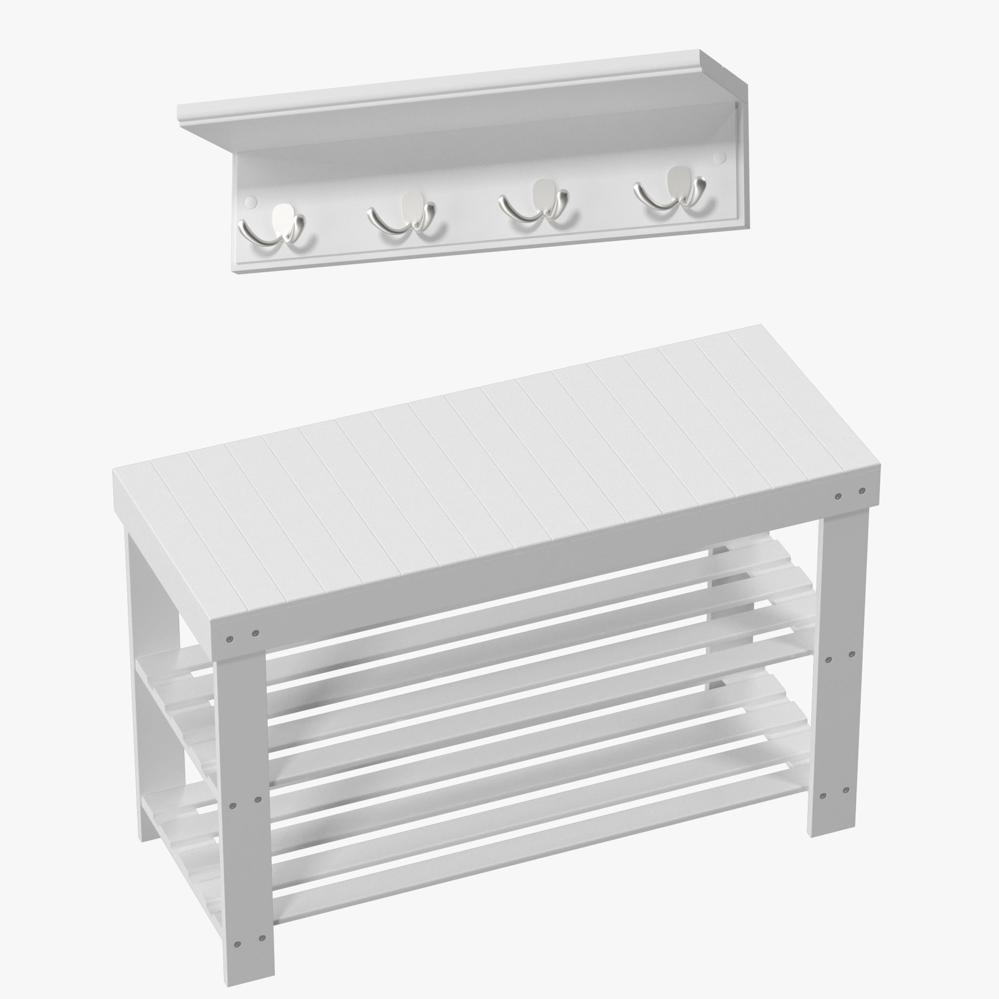 Wall Shelf with Hooks 3D model_4