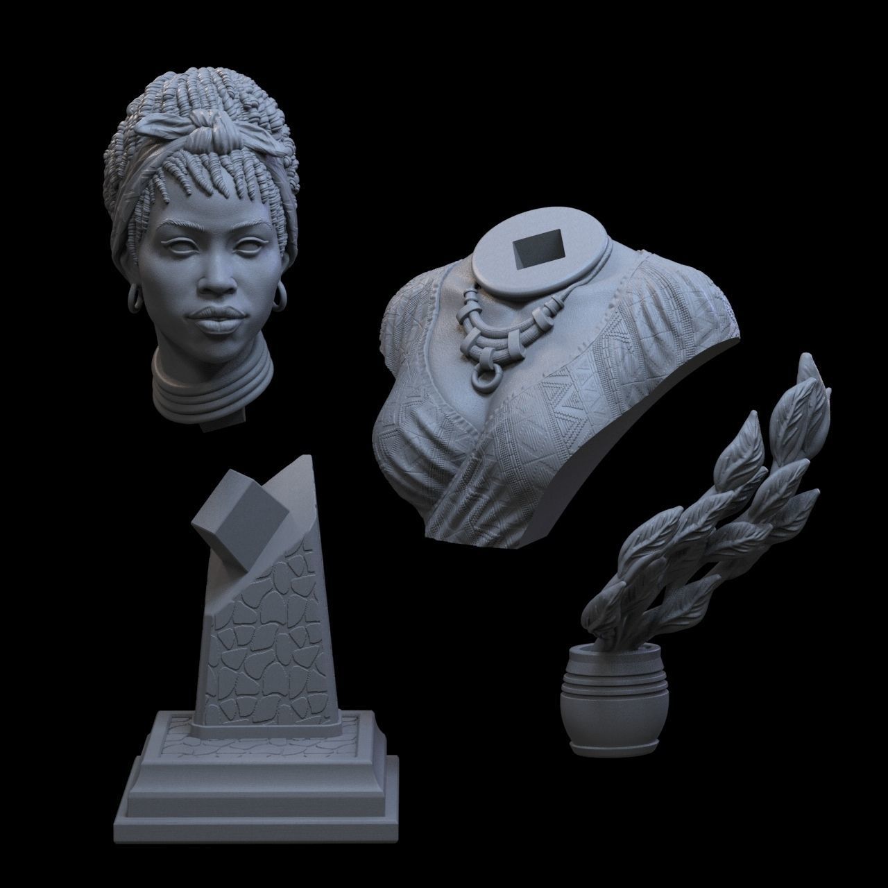 GIMBYA STL bust of african woman 3D print model_11