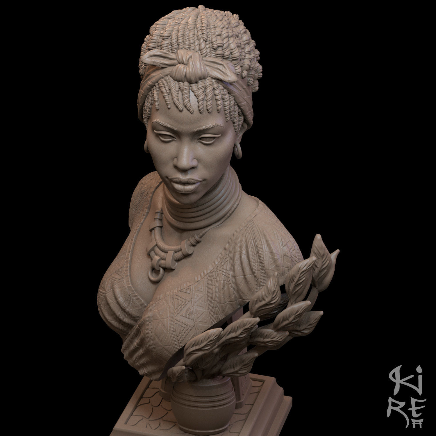 GIMBYA STL bust of african woman 3D print model_9