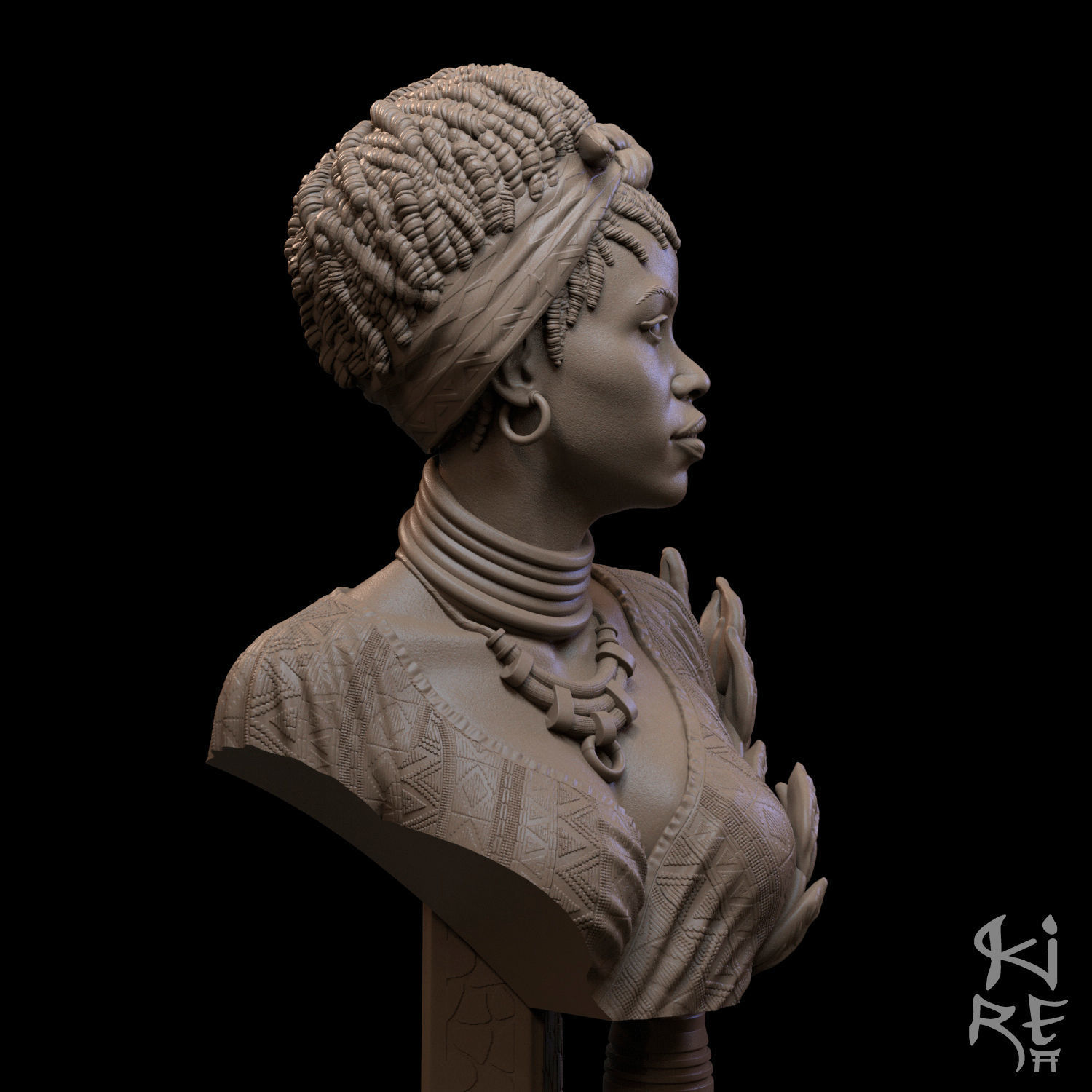 GIMBYA STL bust of african woman 3D print model_8