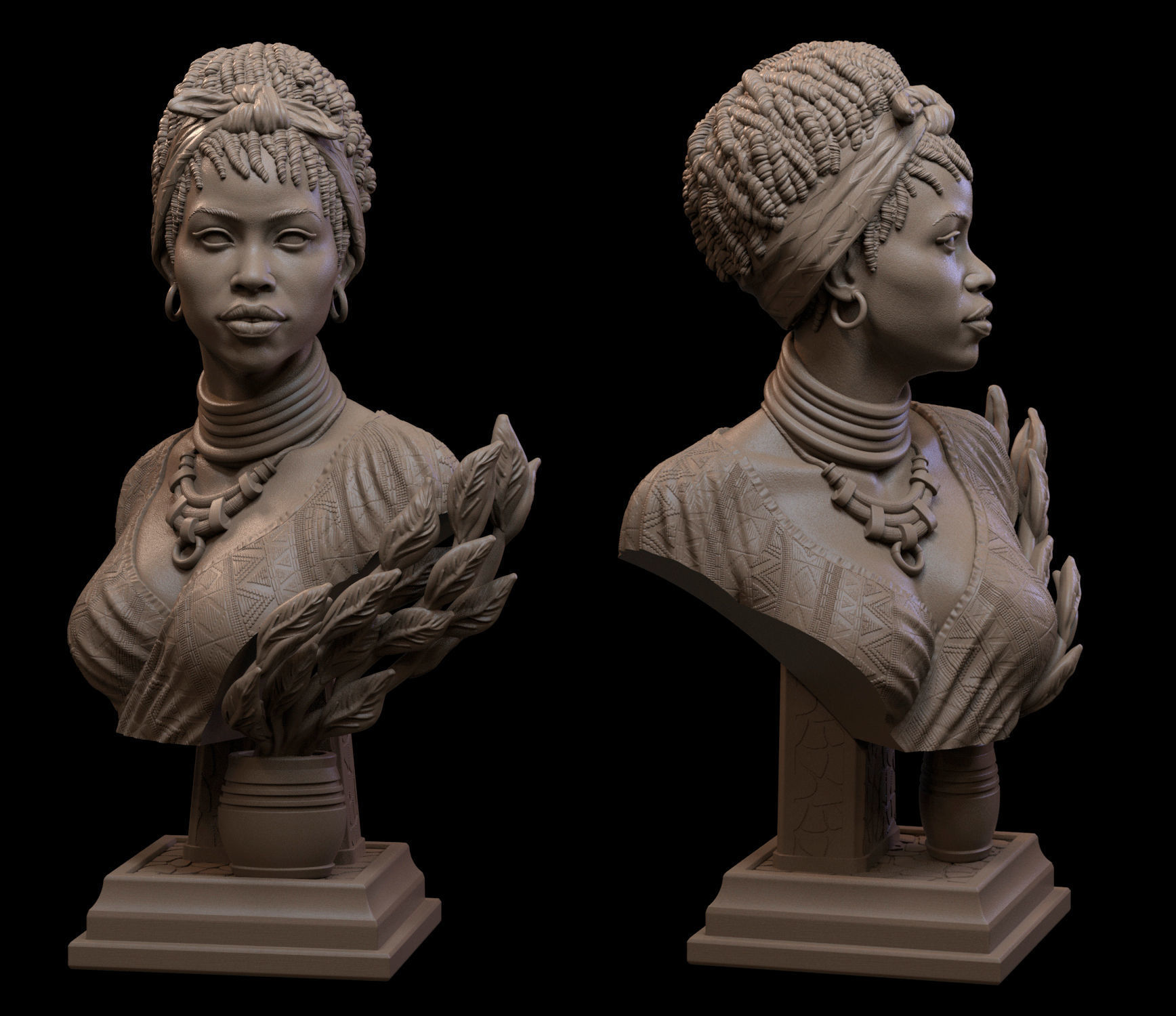 GIMBYA STL bust of african woman 3D print model_5