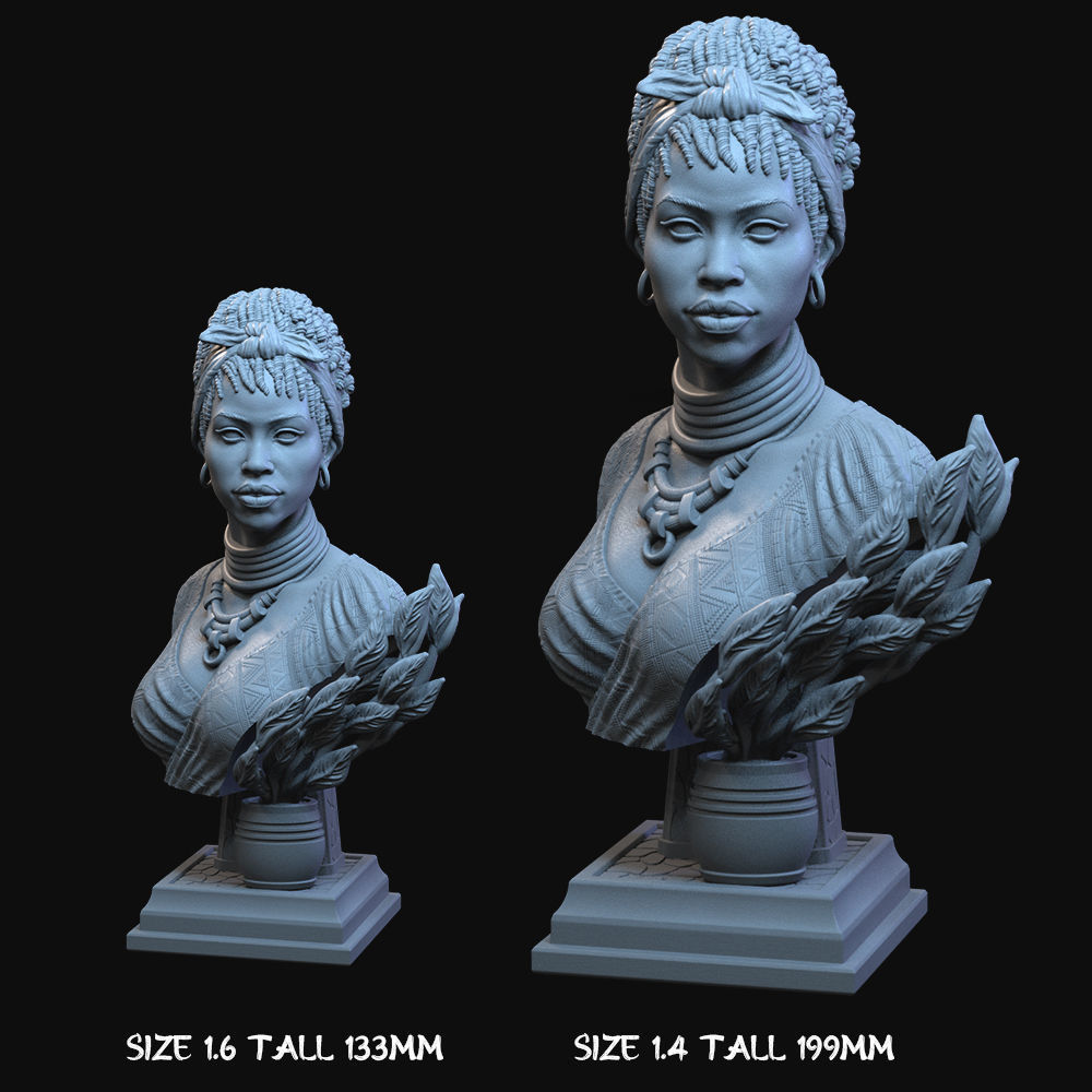 GIMBYA STL bust of african woman 3D print model_10