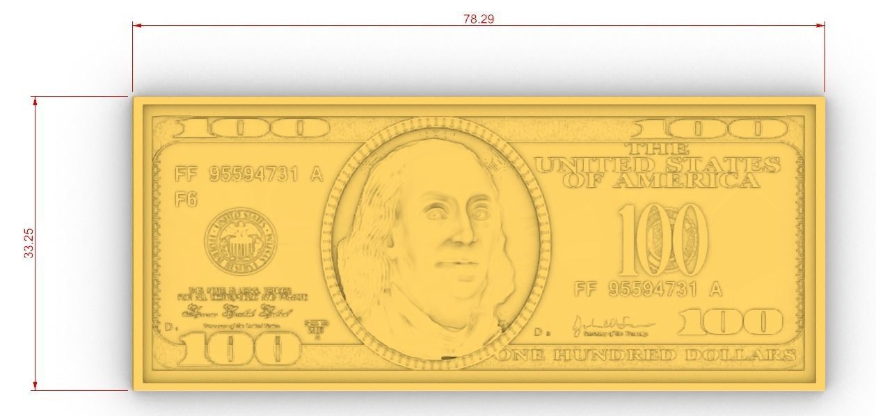 Hundred dollars Bill billete de cien dolar 3D print model_4