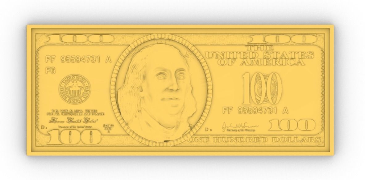 Hundred dollars Bill billete de cien dolar 3D print model_3
