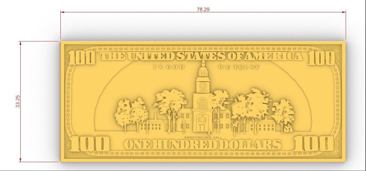 Hundred dollars Bill billete de cien dolar 3D print model_5
