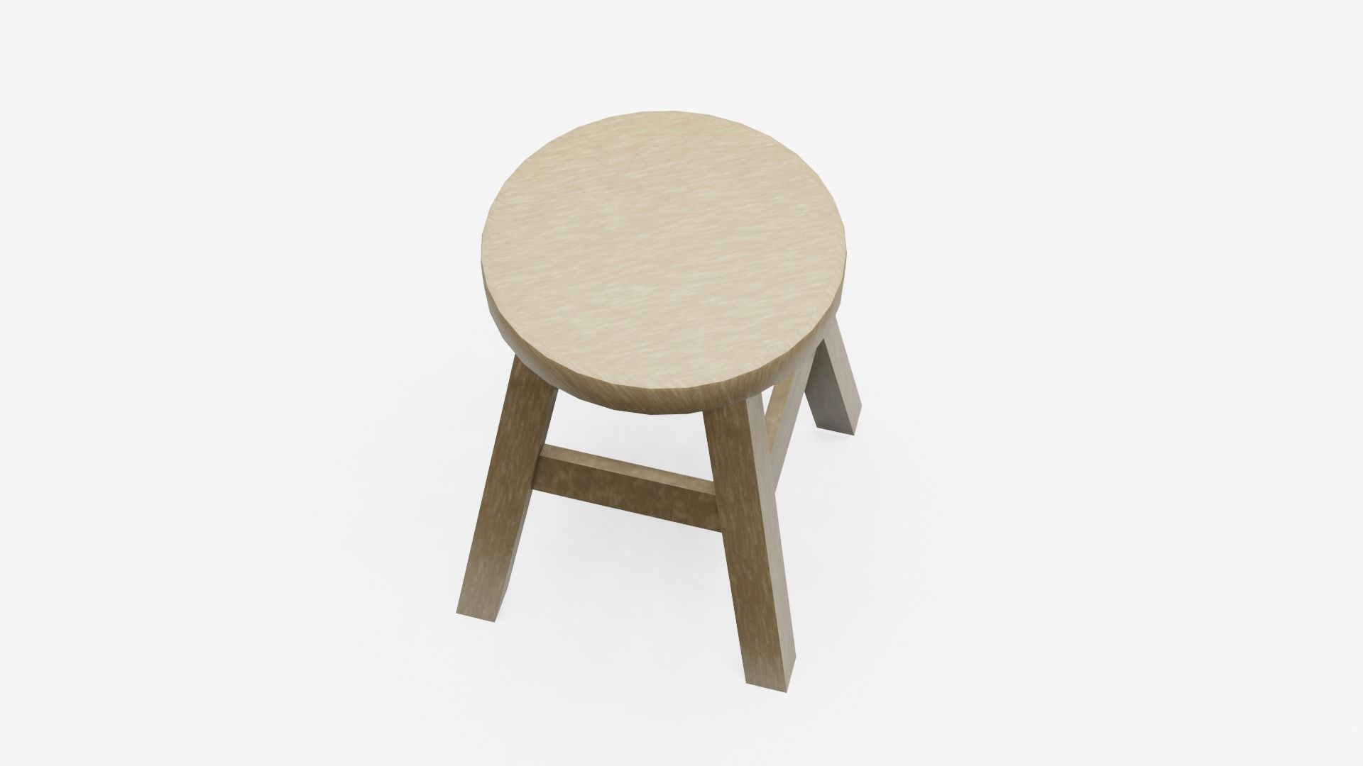 Oak Wooden Chair Stool Low-poly 3D model_2