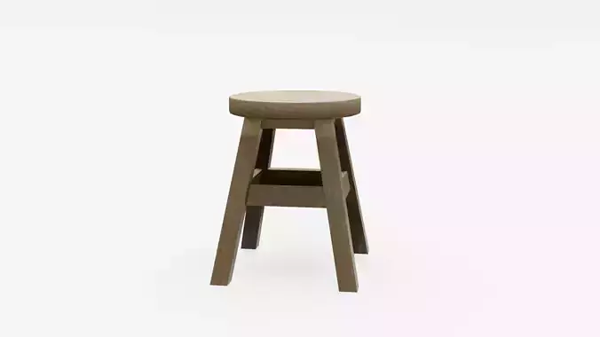 Oak Wooden Chair Stool Low-poly 3D model