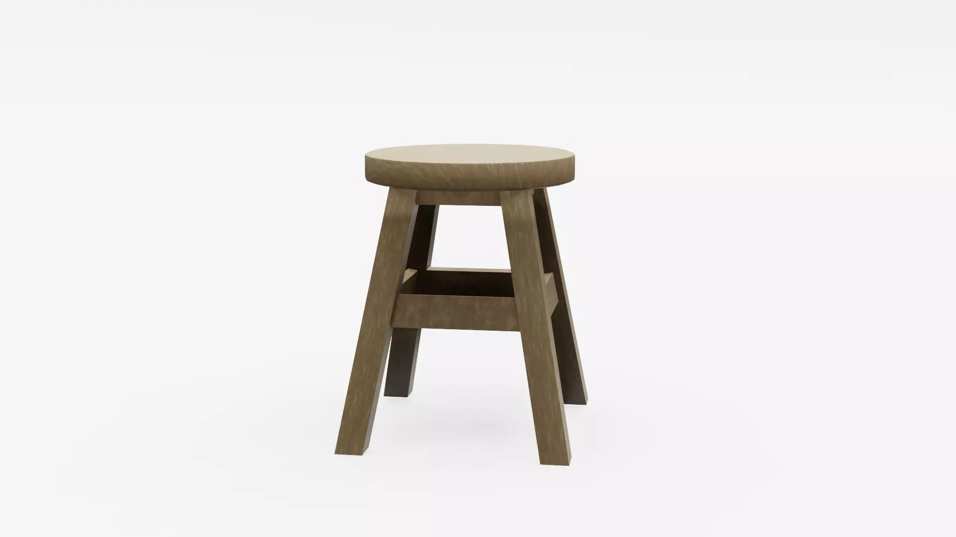 Oak Wooden Chair Stool Low-poly 3D model_0