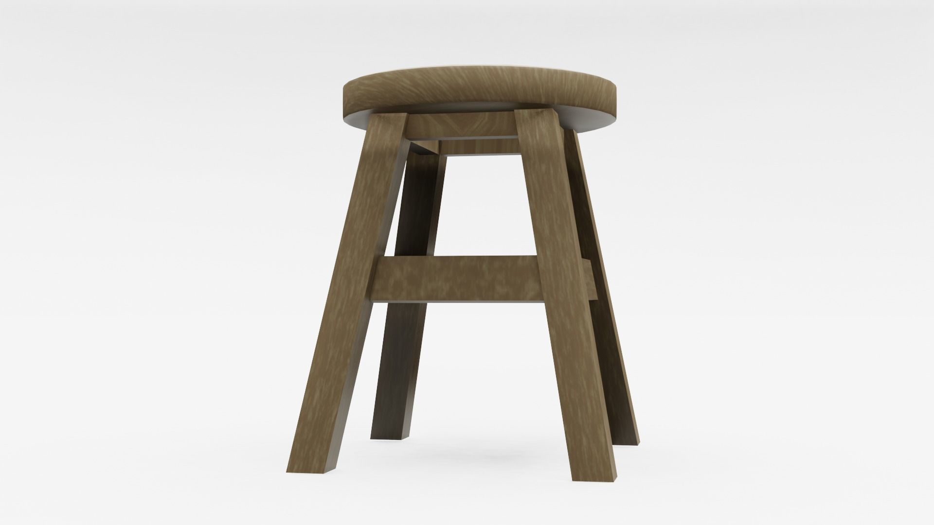 Oak Wooden Chair Stool Low-poly 3D model_1