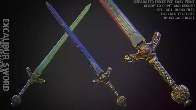 King Arthur Excalibur Sword for Cosplay 3D print model