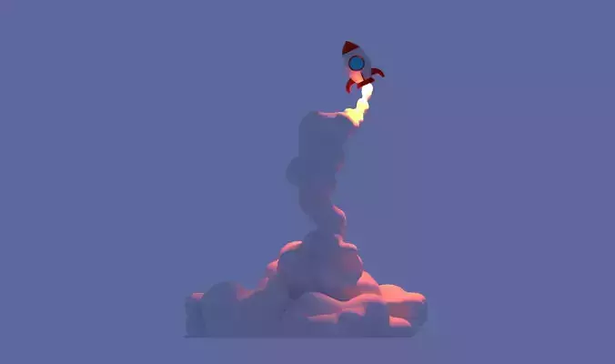 Cartoon Rocket Launching with Smoke 3D model