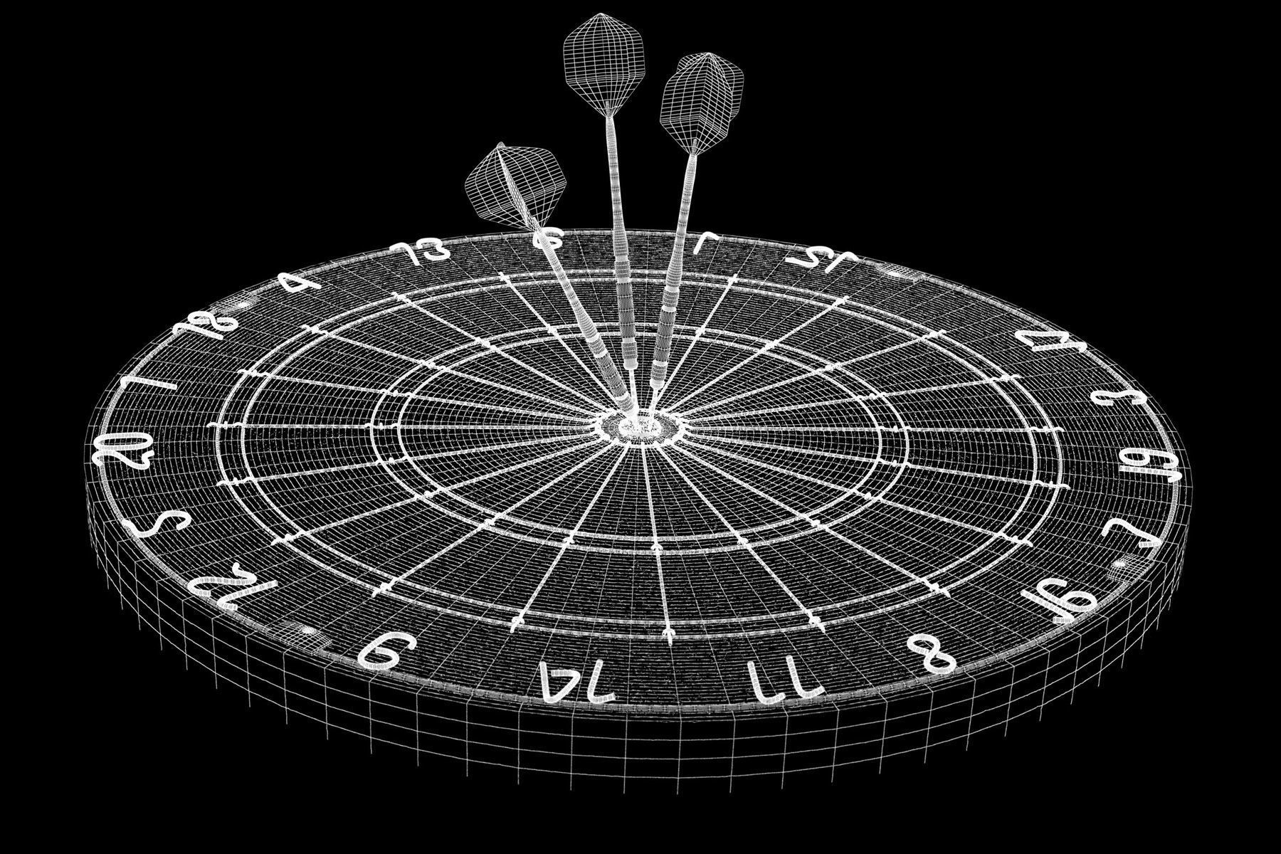 Darts Board and Darts Low-poly 3D model_21