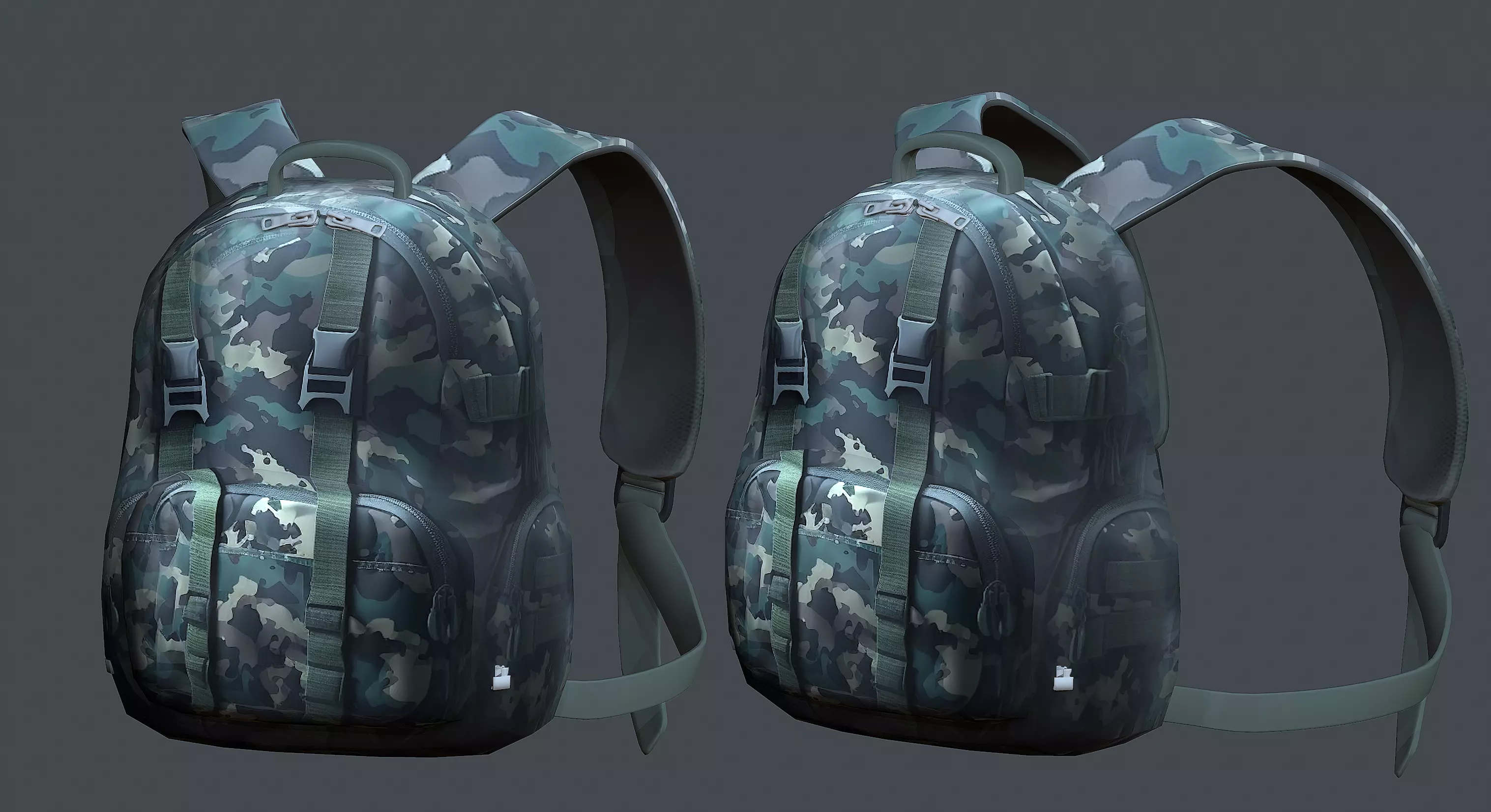 Backpack military combat Black baggage Low-poly  Low-poly 3D model_0
