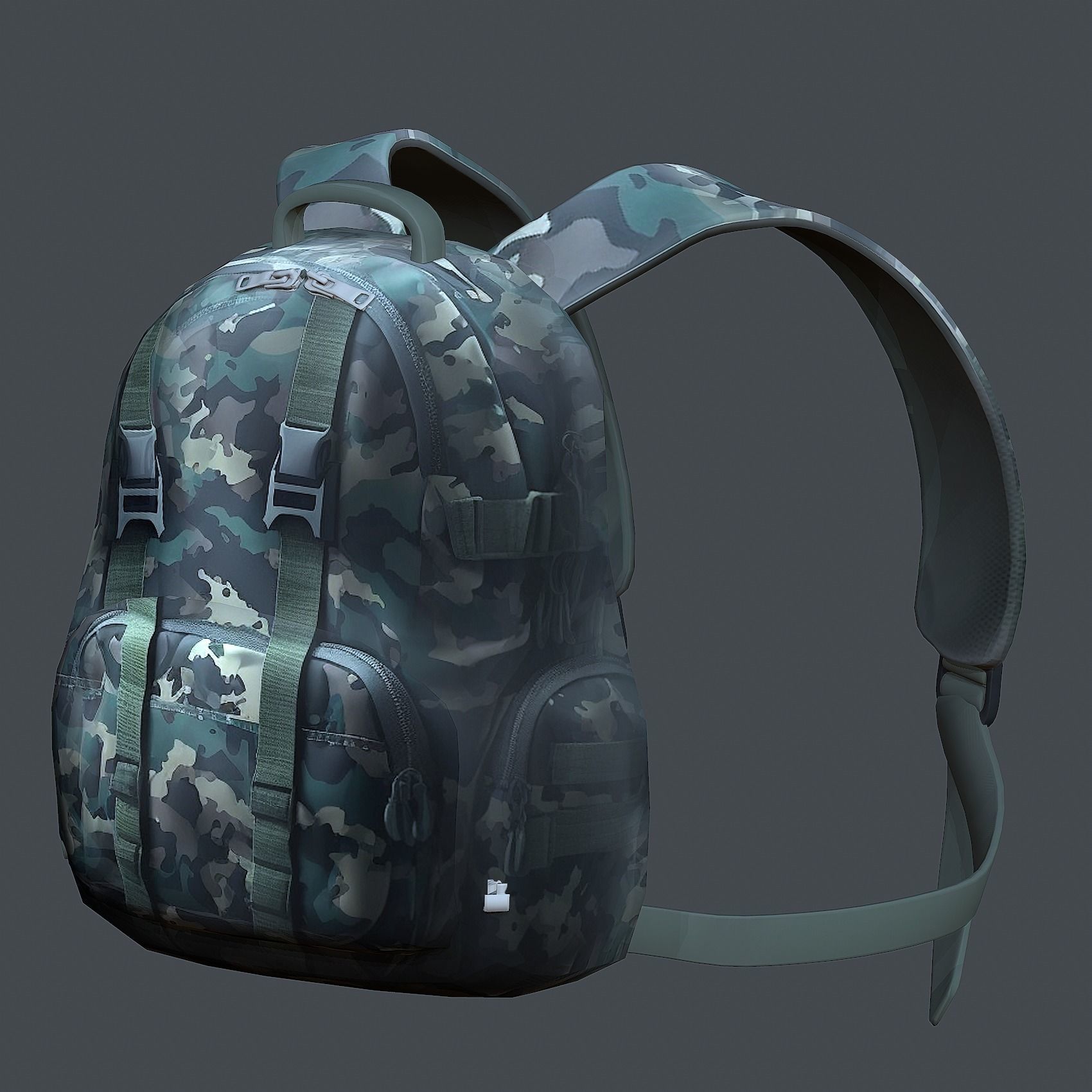 Backpack military combat Black baggage Low-poly  Low-poly 3D model_6