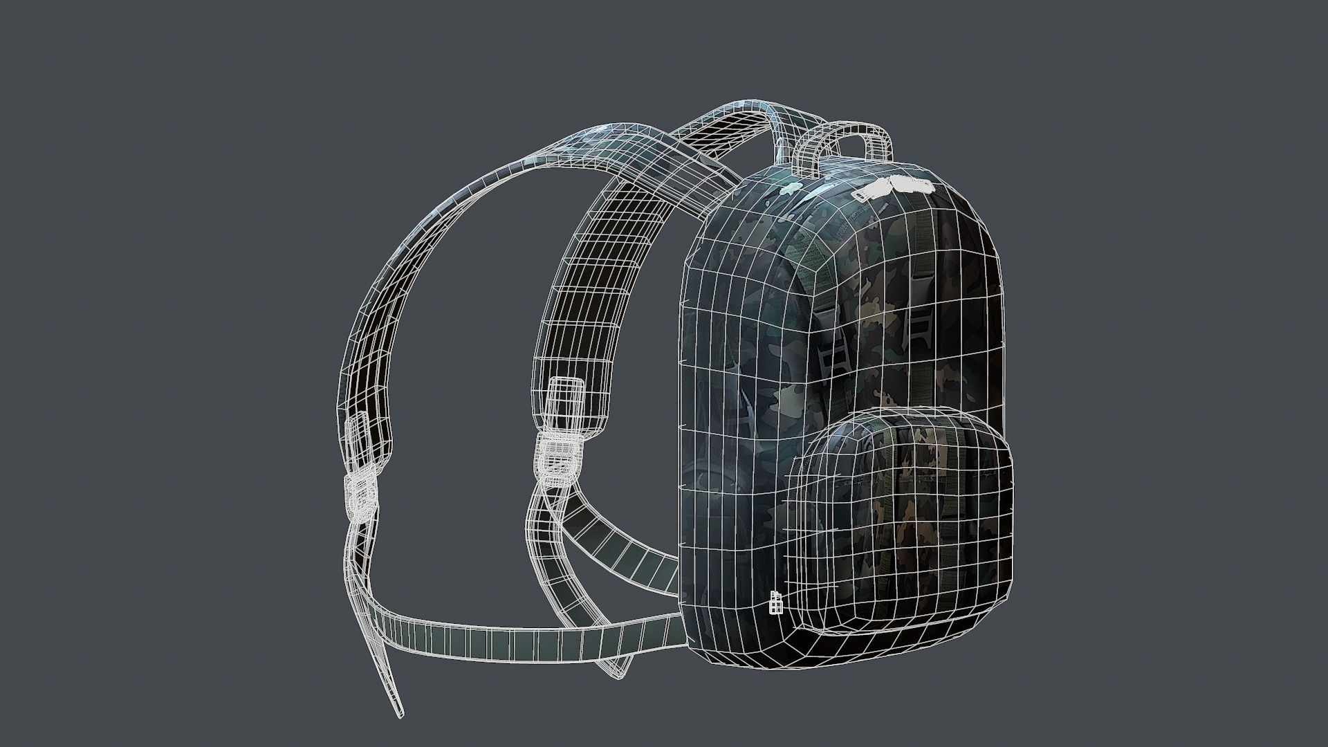 Backpack military combat Black baggage Low-poly  Low-poly 3D model_9