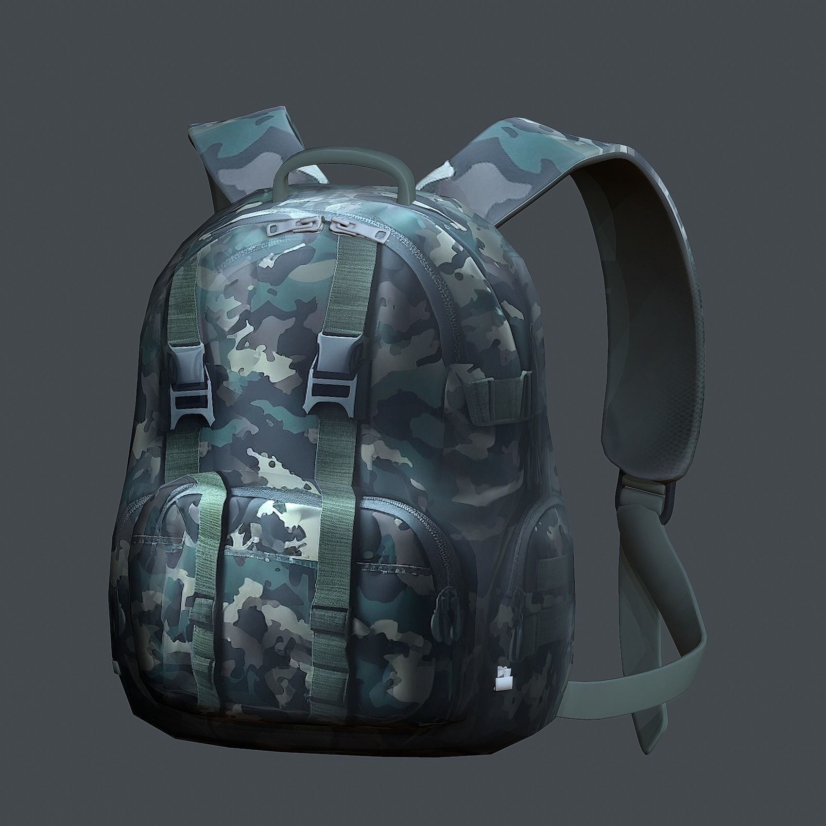 Backpack military combat Black baggage Low-poly  Low-poly 3D model_5