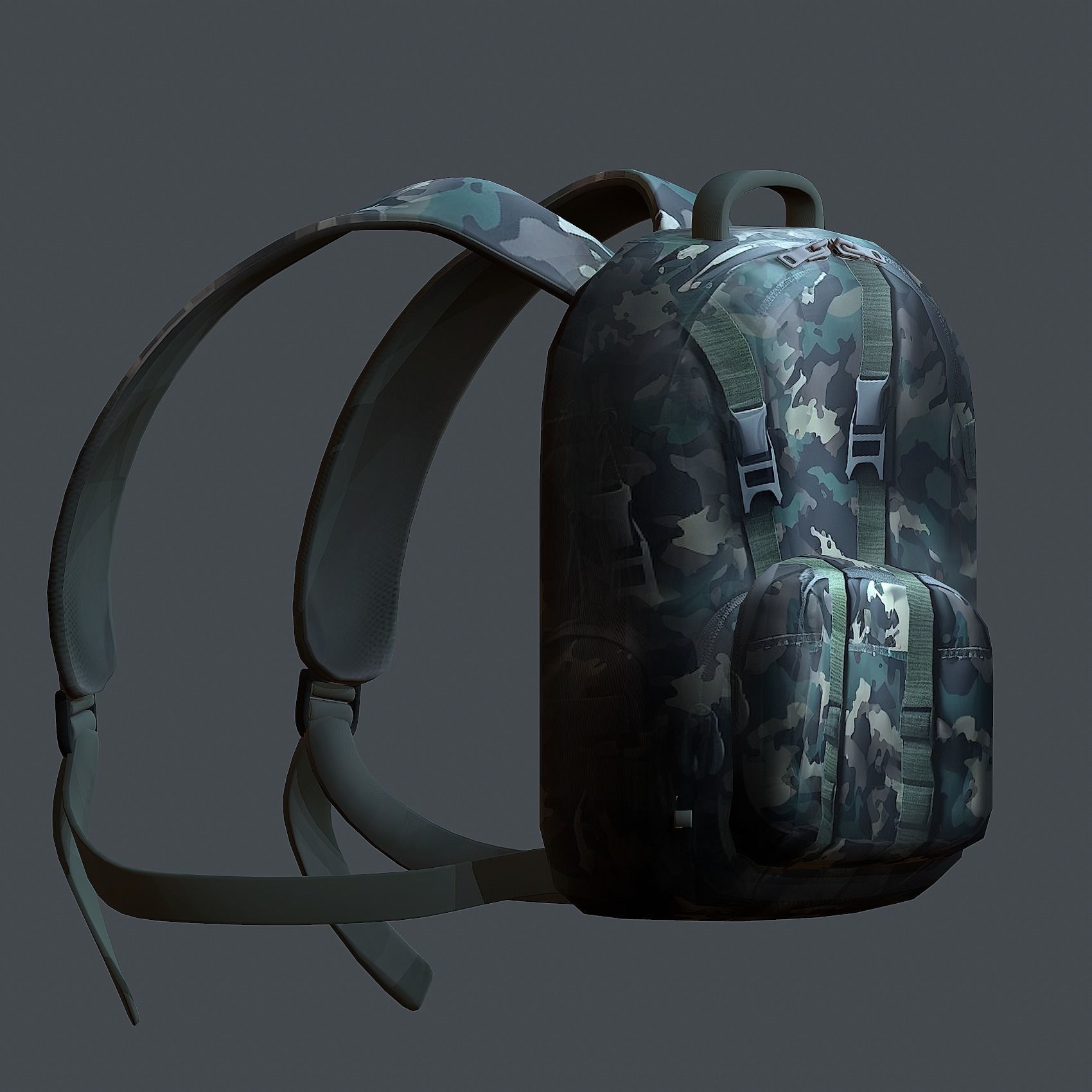 Backpack military combat Black baggage Low-poly  Low-poly 3D model_4