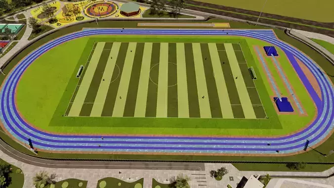SOCCER FIELD WITH ATHLETICS TRACK Low-poly 3D model