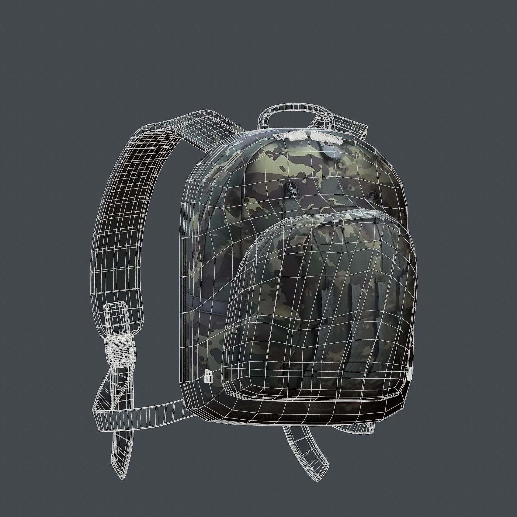 Backpack military combat Black baggage Low-poly Low-poly 3D model_8