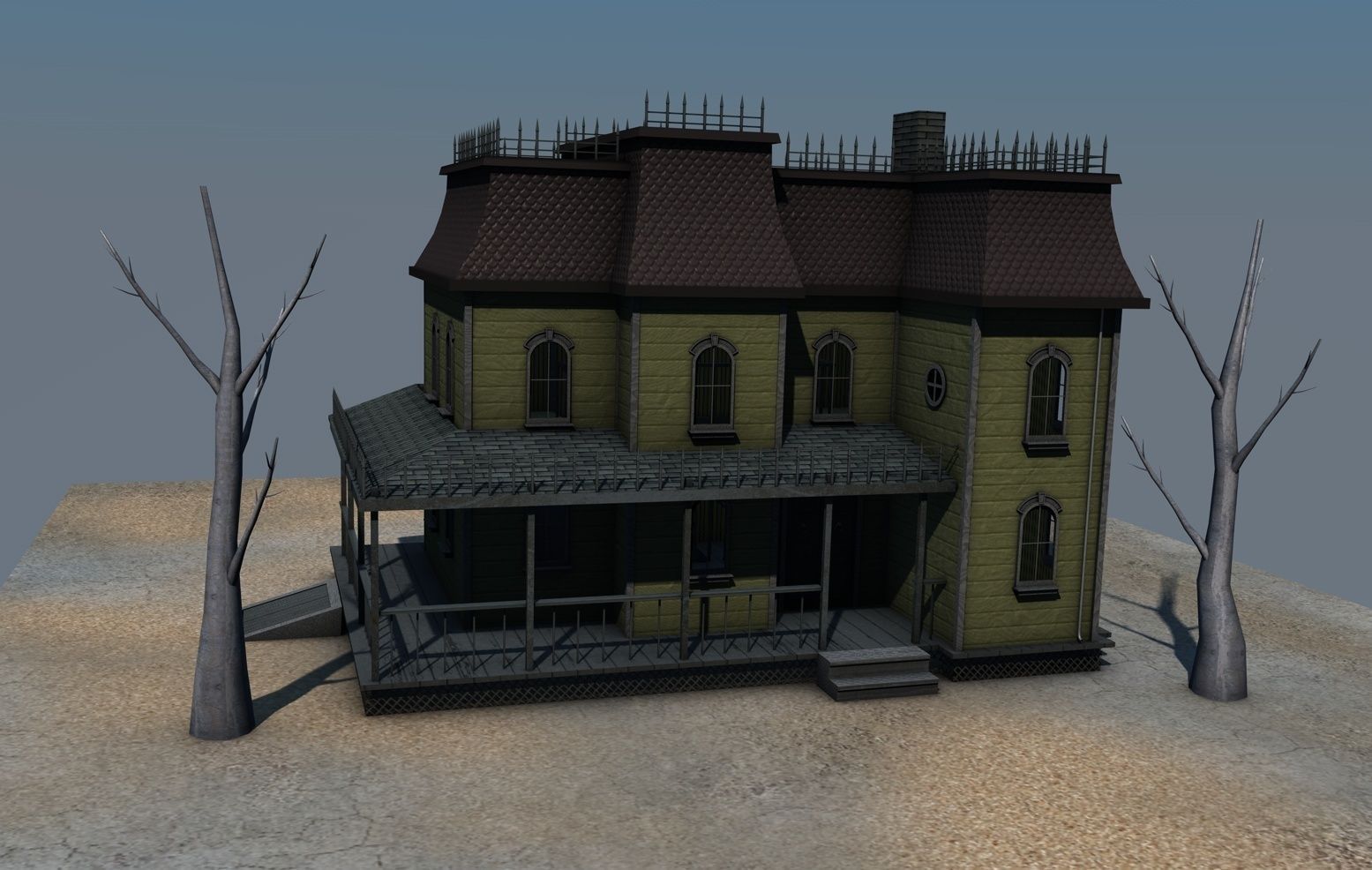 Low Poly Haunted House  Low-poly 3D model_5