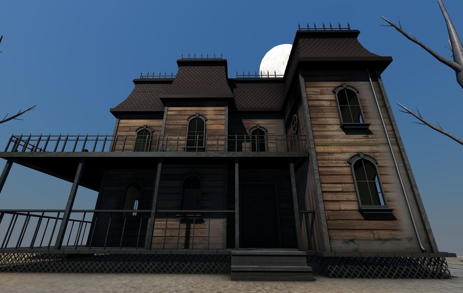 Low Poly Haunted House  Low-poly 3D model_1