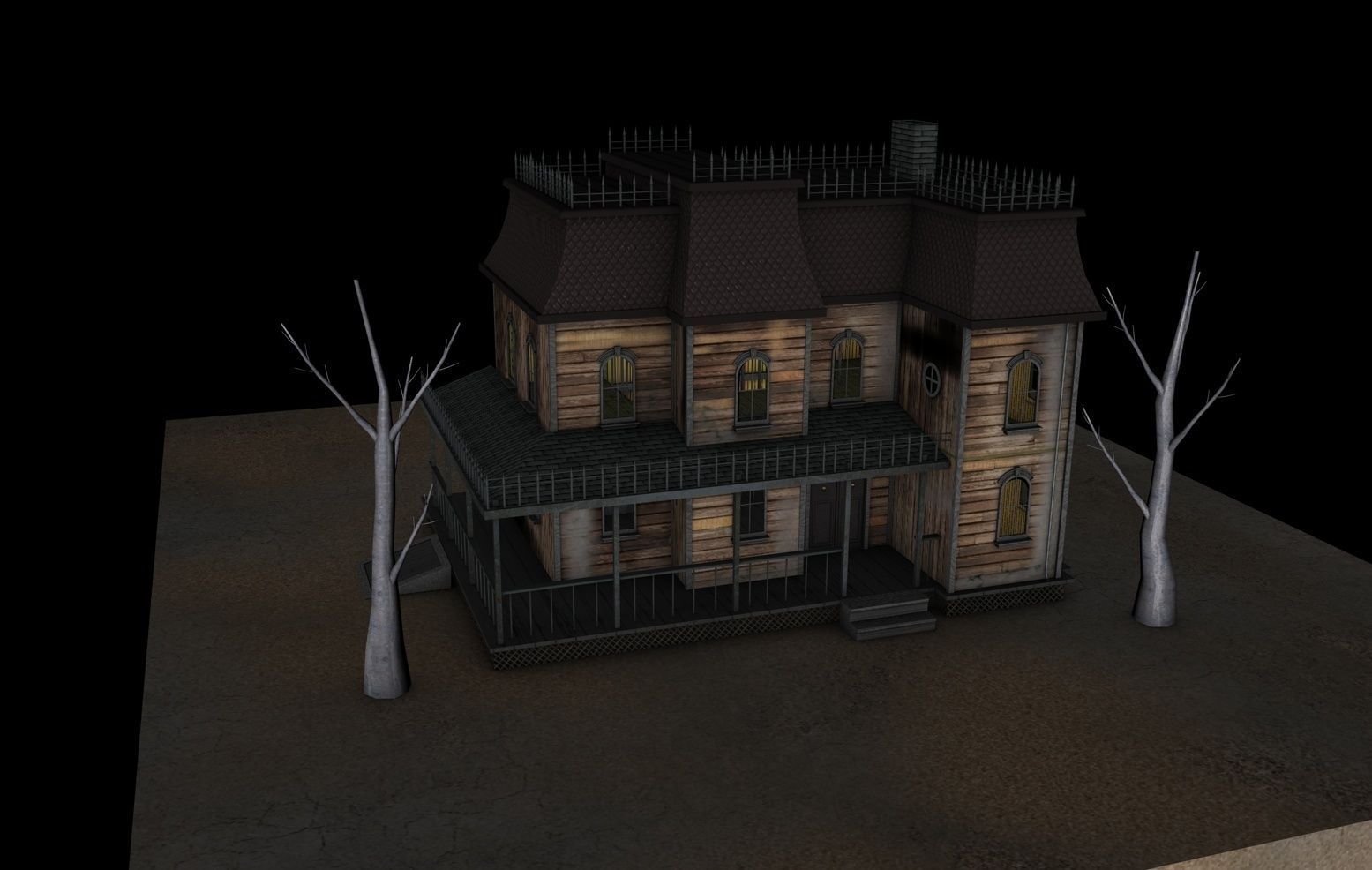 Low Poly Haunted House  Low-poly 3D model_7