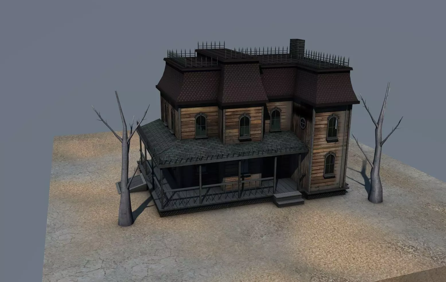 Low Poly Haunted House  Low-poly 3D model_0