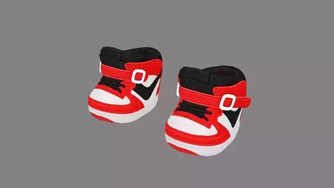 Cartoon baby shoes - red and black sneakers Low-poly 3D model