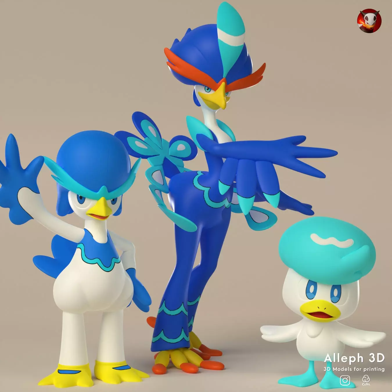 Pokemon quaxly evolution pack 3D print model