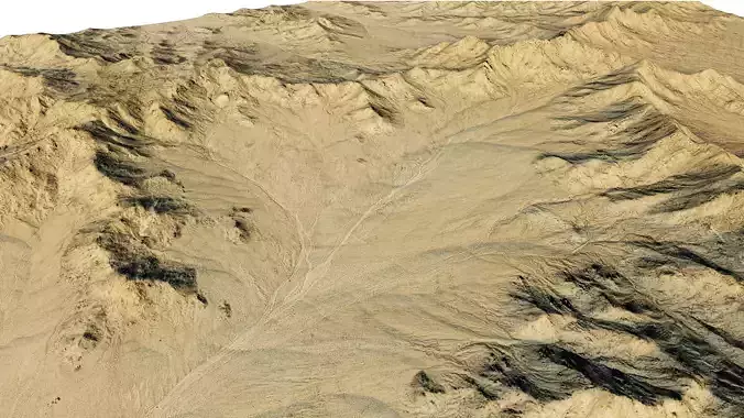 Desert with mountainous terrain Low-poly 3D model