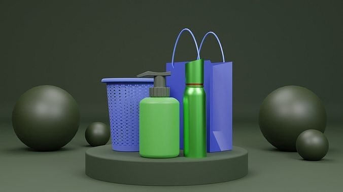 Cosmetics With Shopping Bag 3D Model Free low-poly 3D model
