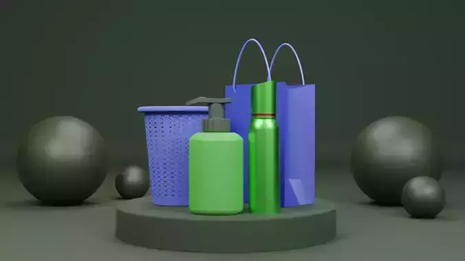 Cosmetics With Shopping Bag 3D Model