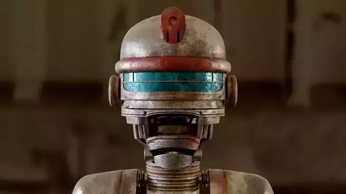 Robohead robot wearing helmet