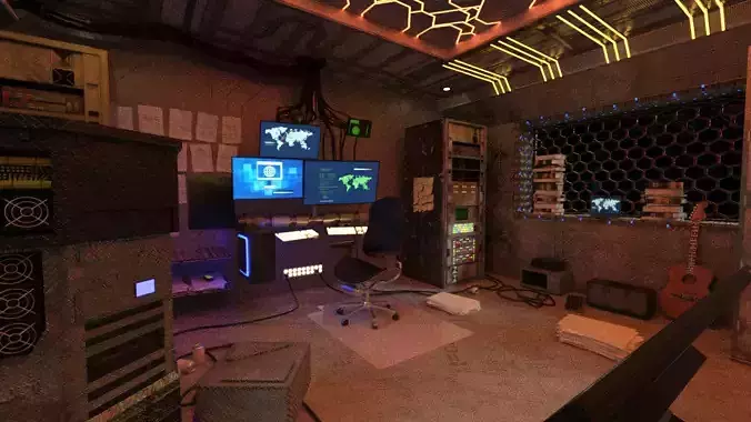 Science fiction hacker server room 3D model