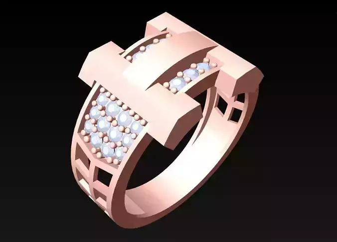 Letter H Ring - Diamond Ring - N6710 3D print model