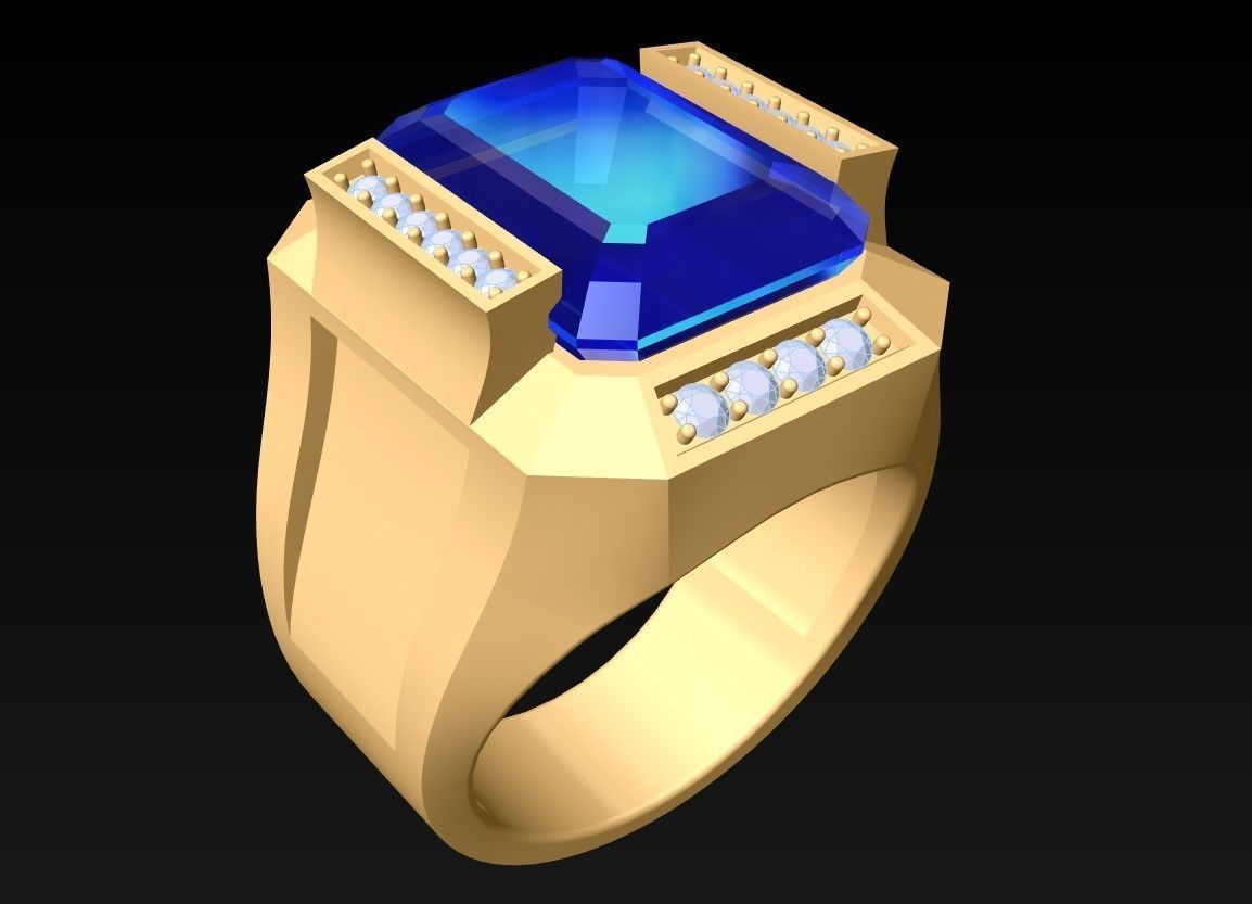 Rectangular Stone Rings - Mens Rings - N3119 3D print model_1