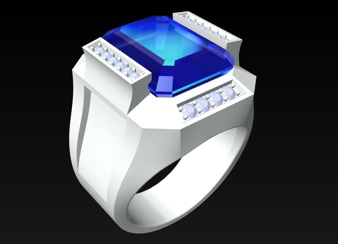 Rectangular Stone Rings - Mens Rings - N3119 3D print model_3