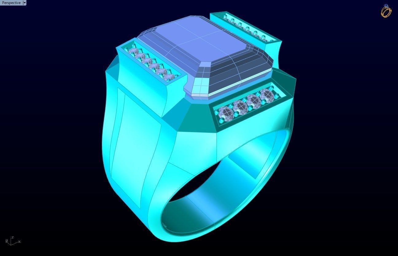 Rectangular Stone Rings - Mens Rings - N3119 3D print model_9