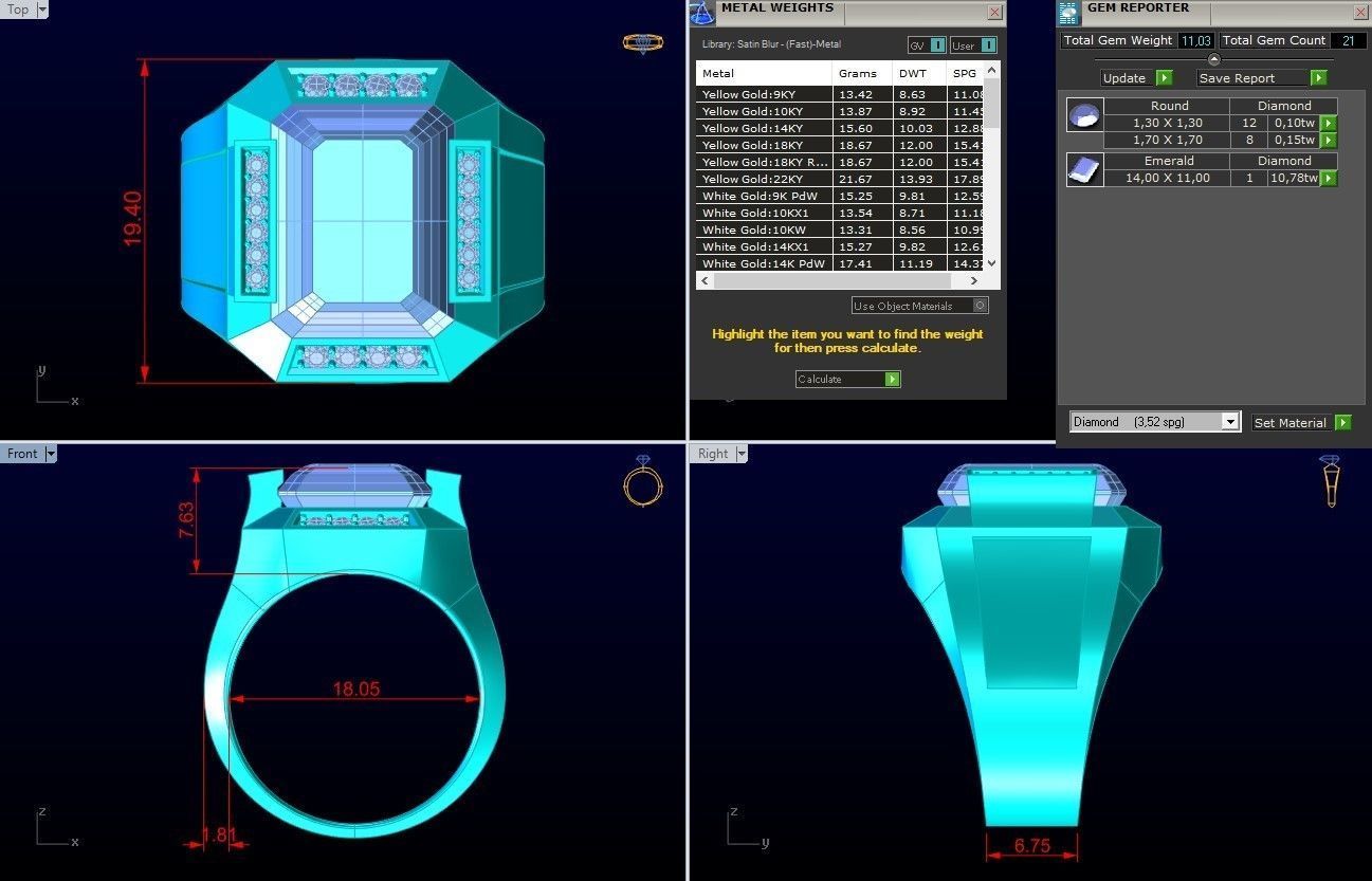 Rectangular Stone Rings - Mens Rings - N3119 3D print model_8