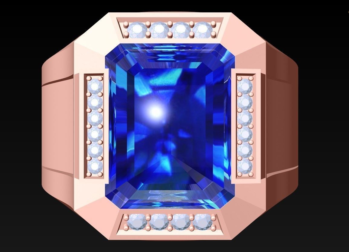 Rectangular Stone Rings - Mens Rings - N3119 3D print model_4