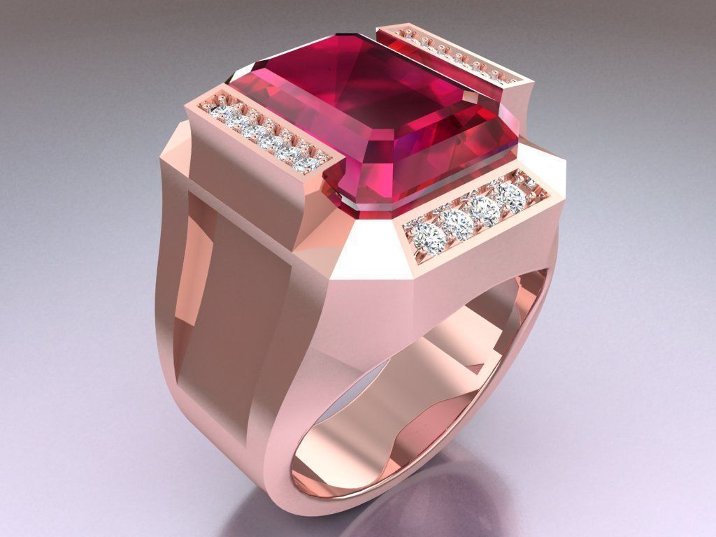 Rectangular Stone Rings - Mens Rings - N3119 3D print model_2