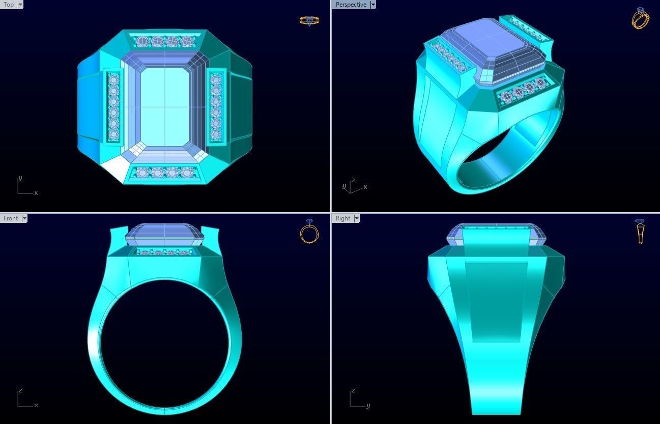 Rectangular Stone Rings - Mens Rings - N3119 3D print model_10