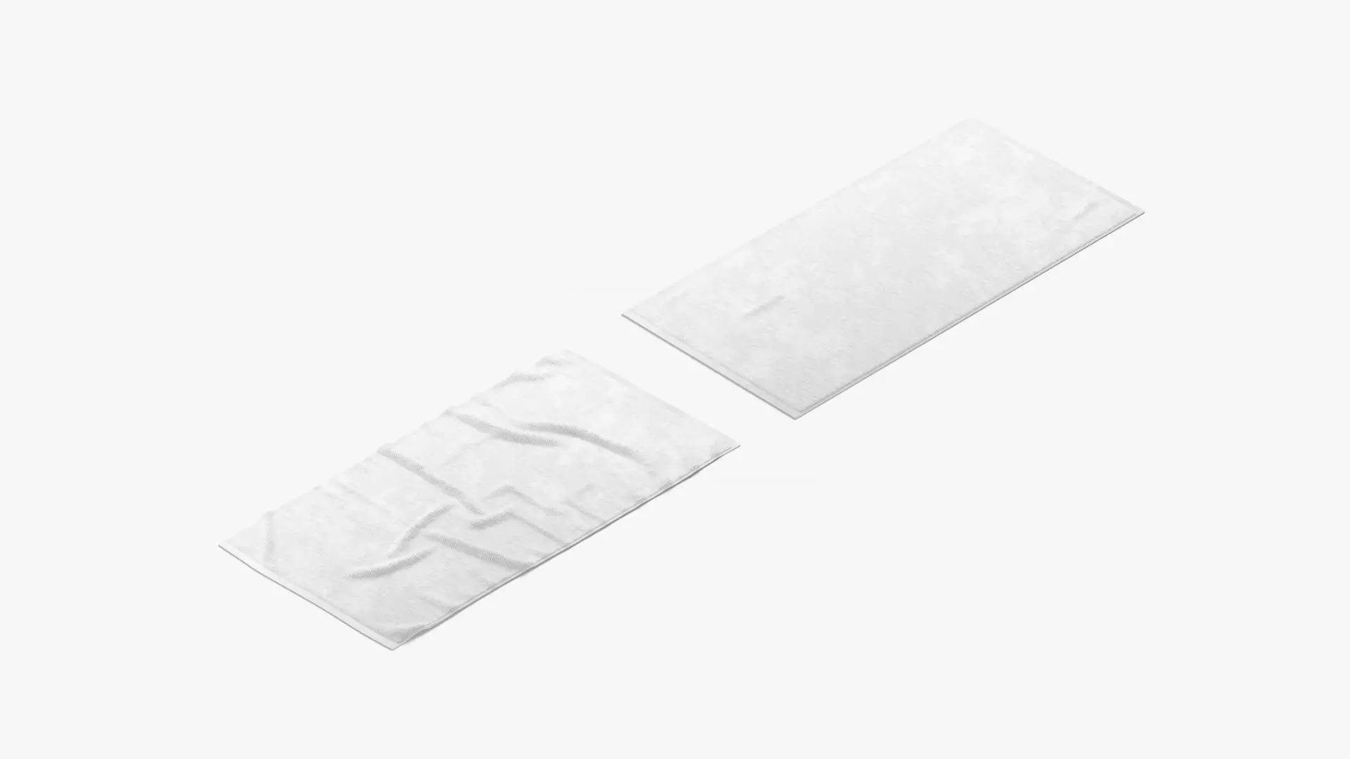 White Bath Towel Set - flat and crumpled beach pool towels Low-poly 3D model_0