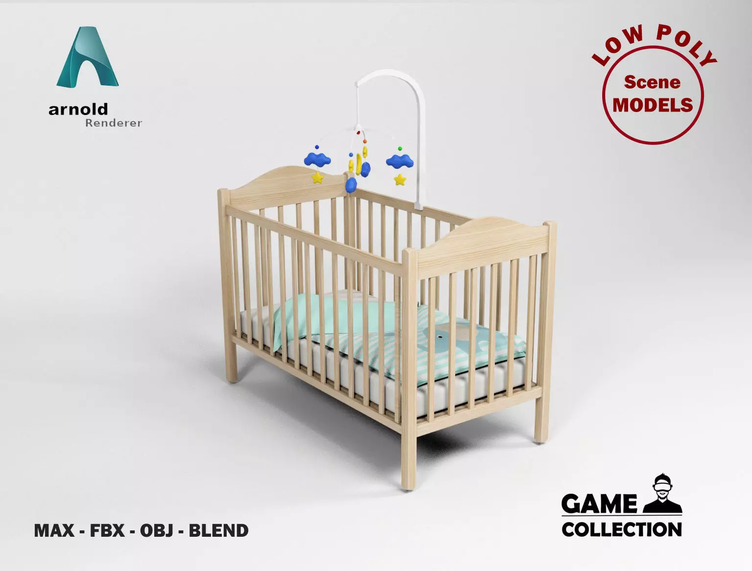 Baby crib Low-poly 3D model_0