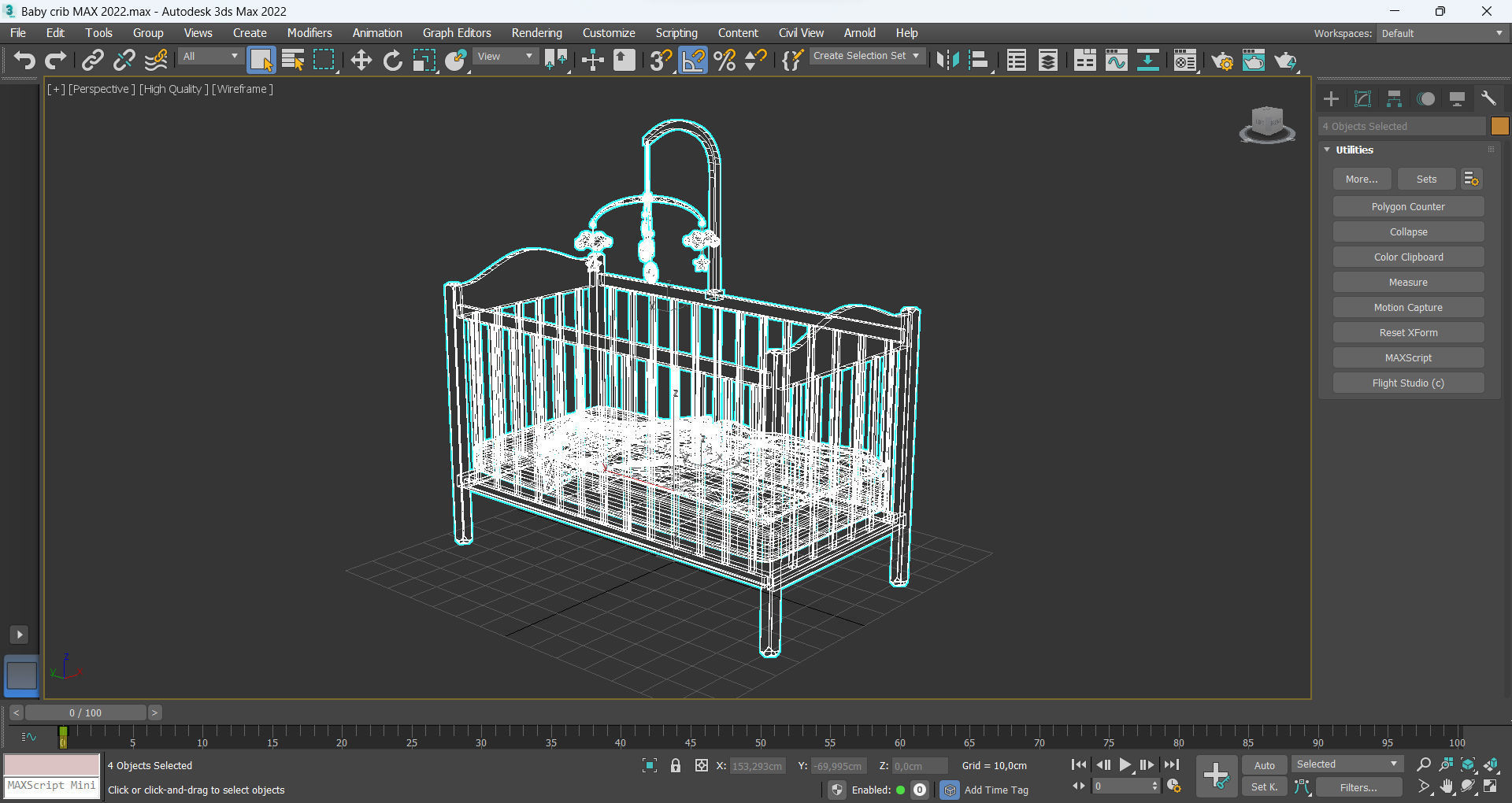 Baby crib Low-poly 3D model_10
