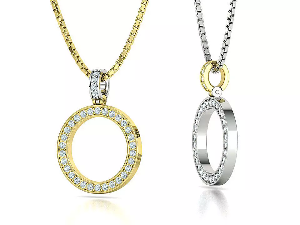 Diamond Circle Pendant 16mm Circle Necklace 3dmodel 3D print model